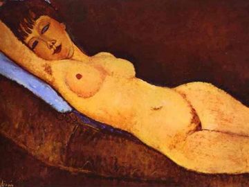 Reclining nude with blue cushion by Amedeo Modigliani