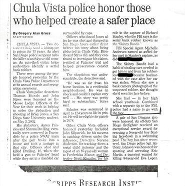 San Diego Union Tribune article from 2002 or, 2003. Skinny Bandit bank robber related article.