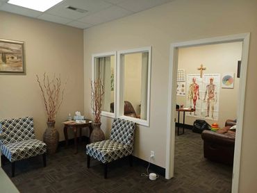 Counslor office with Christian cross crucifix on the wall