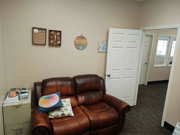 Comfortable couch in counselor's office