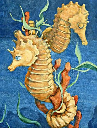 Mural painting of 2 seahorse