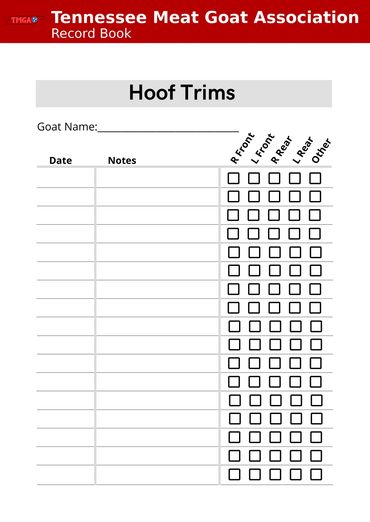 Hoof trim log for goats