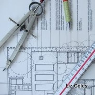 garden design drawings with compass, pencil and ruler