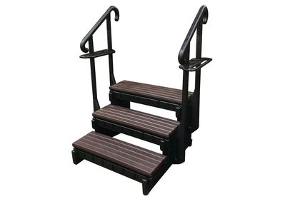 Dual handrails, drink holders and towel bars
Supports up to 400 pounds
24” high to top step
Snaps to