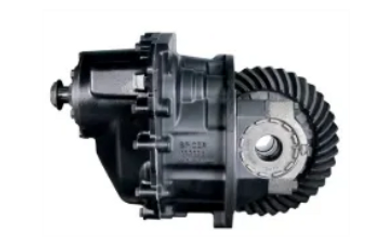 Black automotive differential gear assembly on white background.