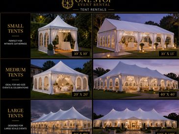 Elegant event tents of various sizes for intimate to large gatherings.
