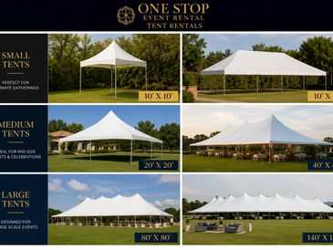 Various event tents available in different sizes for gatherings and celebrations.
