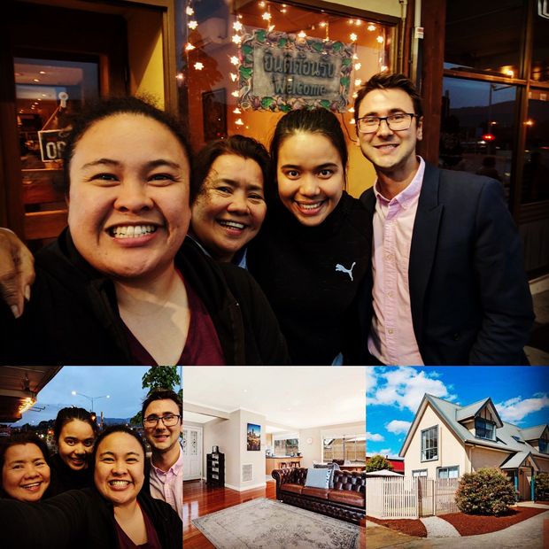 Dinner with happy buyer advocacy clients after a successful purchase.