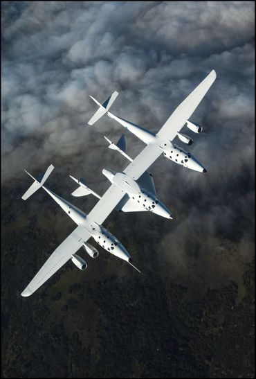 Virgin Galctic White Knight 2 and Spaceship 2 over the Sierra's in California on a test flight