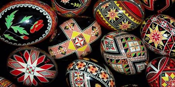 Elaborate Ukrainian Eggs in traditional pysanky form.