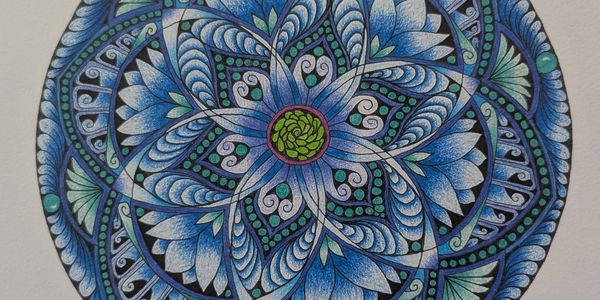 A stunning blue toned original hand drawn mandala