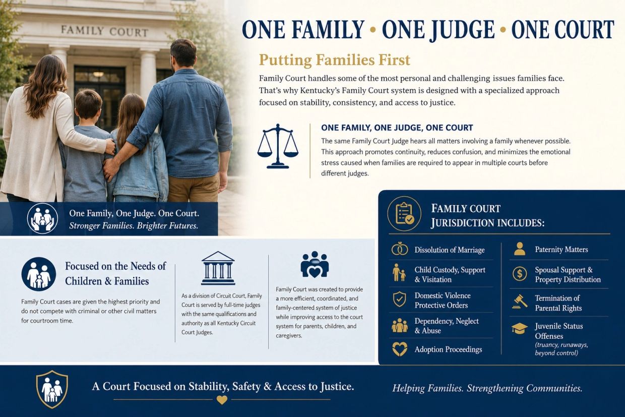 Kentucky Family Court prioritizes families with one judge, one court for stability and justice.