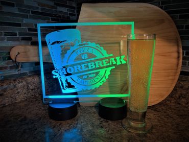 square led lit battery operated table top sign with custom restaurant logo