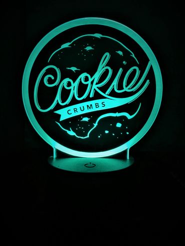 small round led lit battery operated table top sign with custom logo