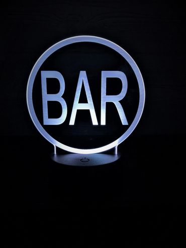 small round bar led lit battery operated table top sign with custom logo