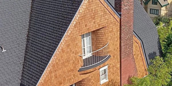 cedar shingle siding on a queen anne home