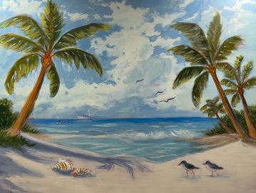 Island beach scene in Acrylic.