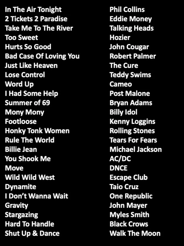 List of song titles with their respective artists.