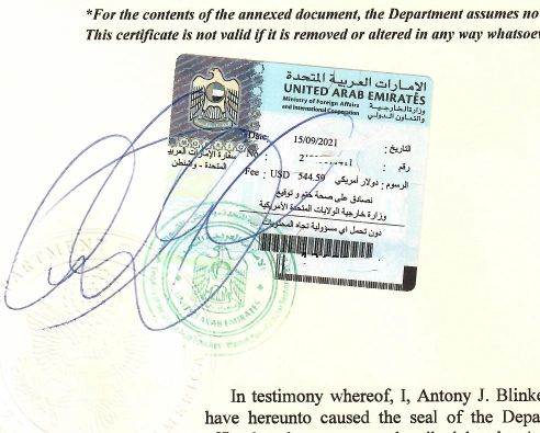 UAE Embassy legalization for US Vital Records, Business certificates, and notarized documents.