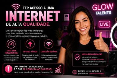 Mulher indicando qualidade de internet para streaming ao vivo.
