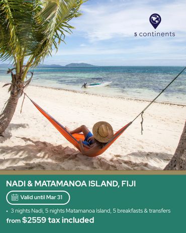 Relaxing beach vacation at Nadi & Matamanoa Island, Fiji with included transfers and breakfasts.