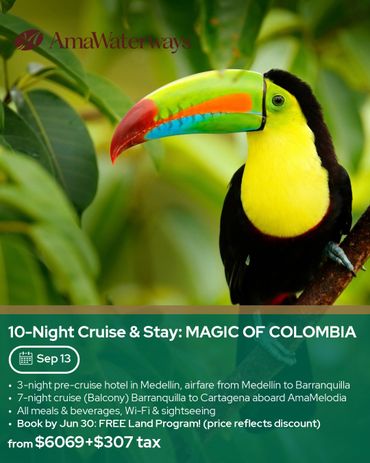 Colorful toucan perched on a branch with lush green foliage.