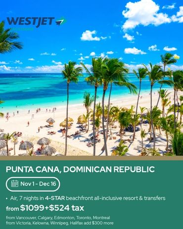 Tropical Punta Cana beach with WestJet vacation deal.