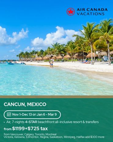 Beautiful Cancun beach with turquoise water and palm trees under a clear sky.