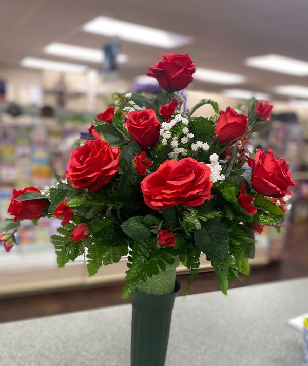 Red Rose Cemetery Vase