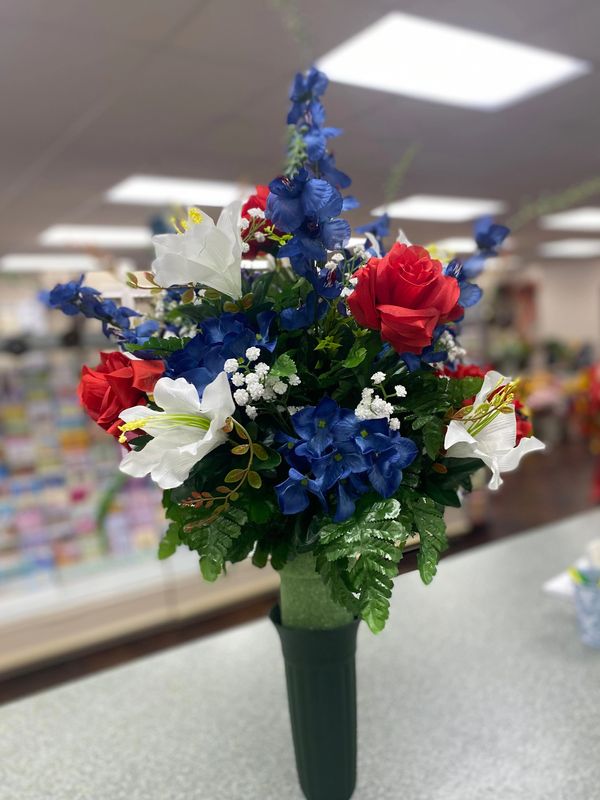Red, White, & Blue Cemetery Vase