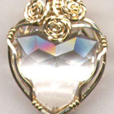 Gold Filled Wire Wrap Clear Crystal Heart Pendant.