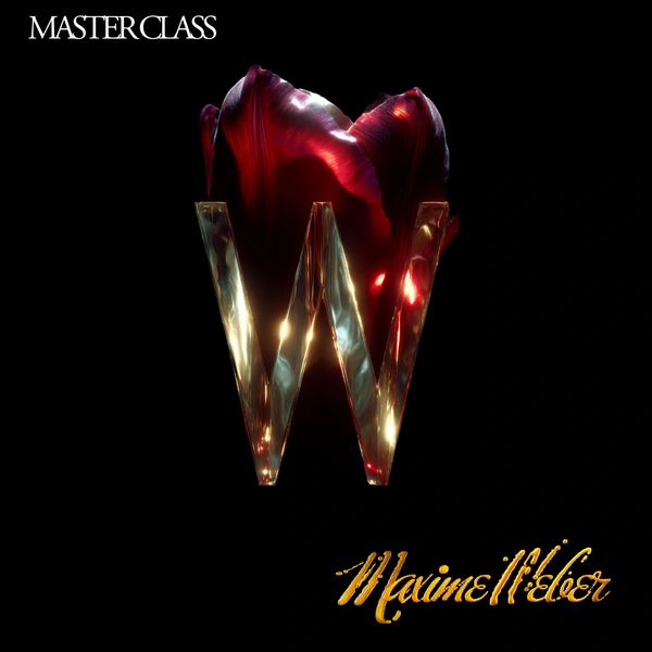 Stylish album cover with a glowing golden W and red flower on black background.
