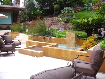 Water feature with natural landscaping in La Jolla, California.