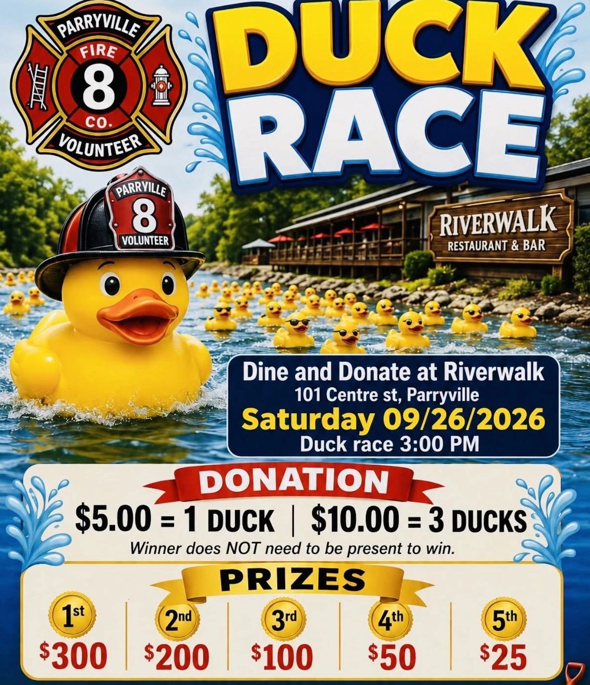 Duck race charity event in Parryville on 09/26/2026 at Riverwalk.