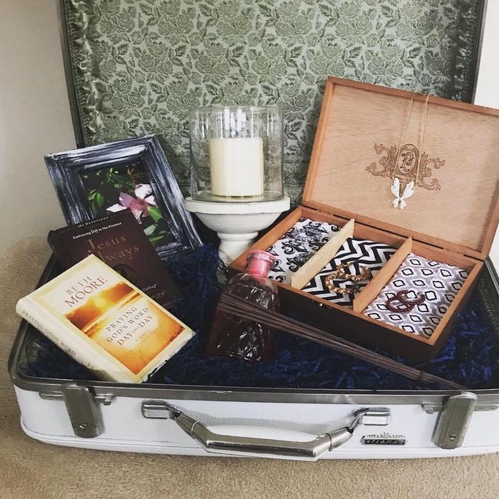 Refurbished antique suitcase with custom cigar jewelry box, & select items for that special person