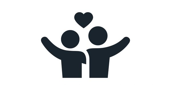 Icon of two people raising hand together with a white background