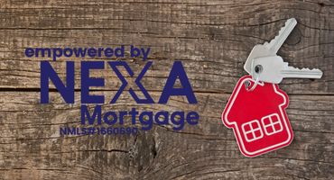 NEXA Mortgage Logo, and house key chain, on wood table