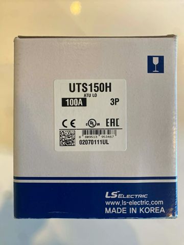 Box of LS Electric UTS150H circuit breaker, 100A, 3-pole, made in Korea.