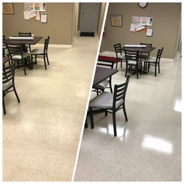 Break room floor before and after commercial floor care