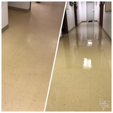 Strip and wax vct tile floor before and after