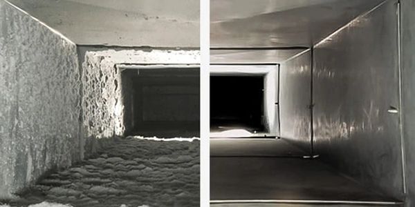 before and after cleaning of an air duct
