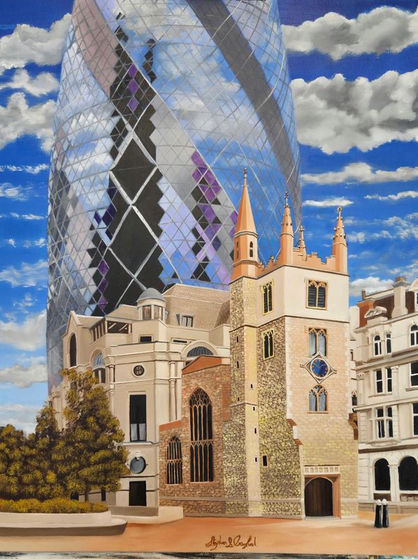 This oil Painting is of The Gerkin and the Church, in London Centre