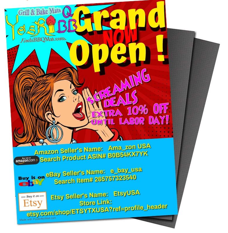 Yoshi BBQ Grill & Bake Mats Grand Open Now on June 28th, 2022. Extra 10% Off Until US Labor Day.