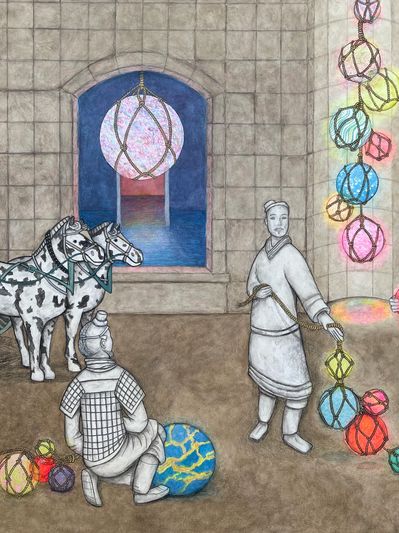 Terra Cotta Warriors blow glass balls for the Chihuly Collection in St. Petersburg.