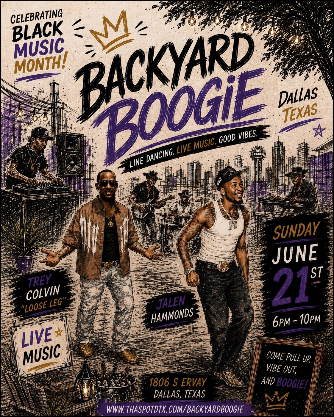 Celebrating Black Music Month with Backyard Boogie in Dallas, Texas, featuring live music and line dancing.