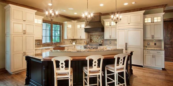 Custom Home and Kitchen in Arden, NC. Walnut countertop from with Carnival Granite countertops