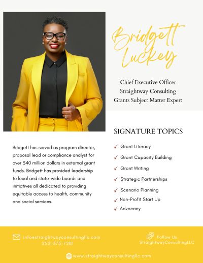 Bridgett Luckey, CEO of Straightway Consulting, expert in grants and community services.