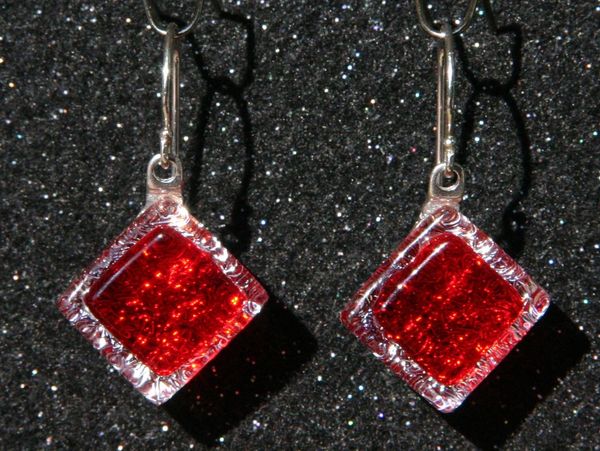 Fused Glass Red Earrings
