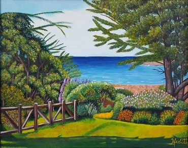 beach view trees flowers nature Bodega Bay Sonoma County CA USA landscape oil painting