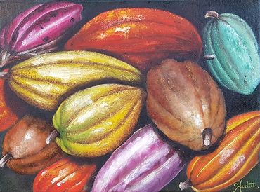 cacao pods cocoa pods  south america still life oil painting